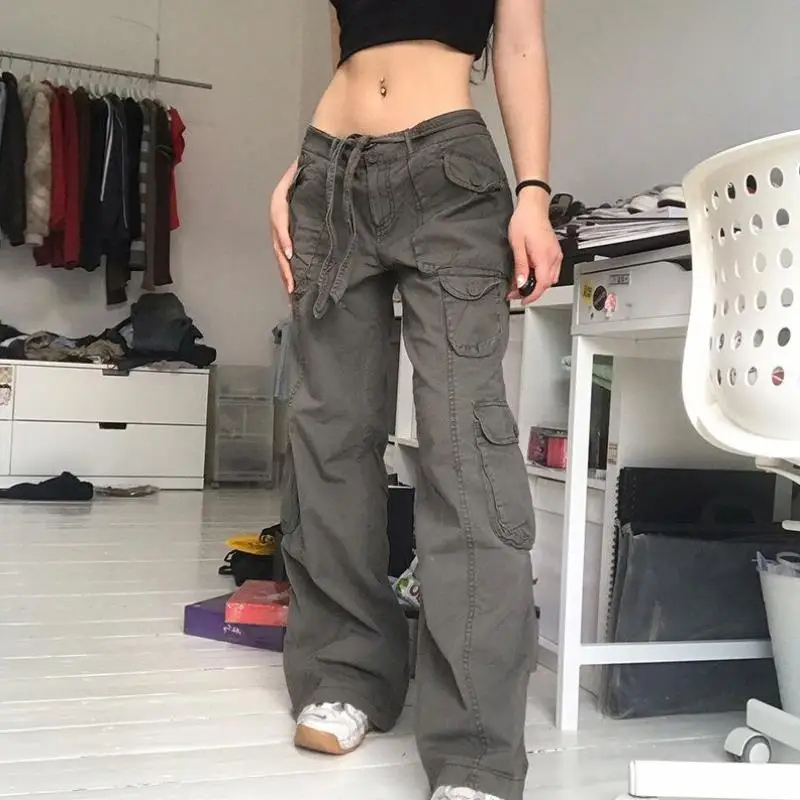 Retro Low Waist Loose Casual Jeans Overalls for Women Comfortable Mid-Low Waist Workwear Sle PVC Material Other Material