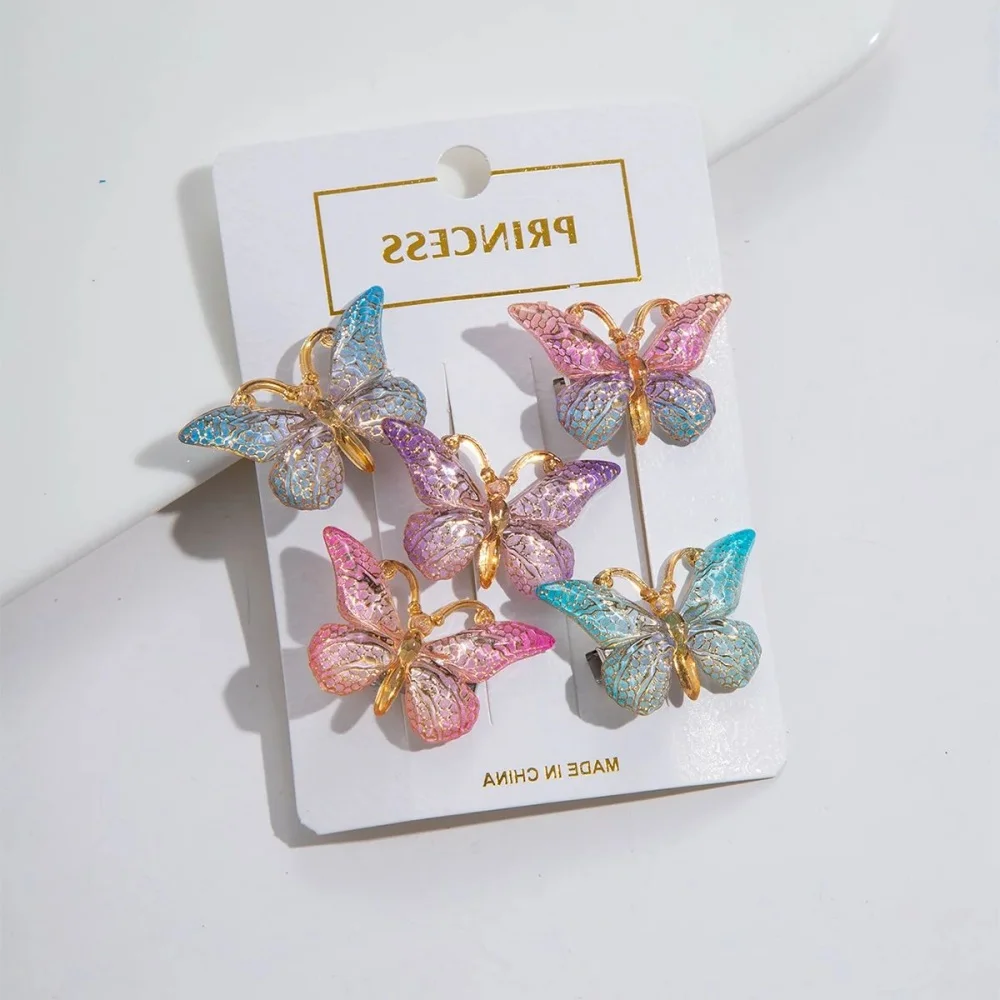 5PCS Sweet Macarons Gradient Color Cute Butterfly Hairpins Headwear Princess Barrette Hair Accessories