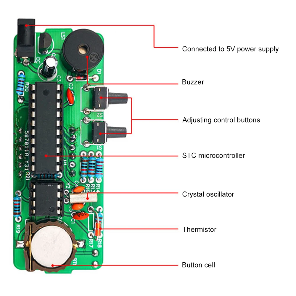 Electronic Clock Kit 51 Single-Chip Microcomputer Light-Controlled Temperature Date Display LED for DIY Learning Electronics