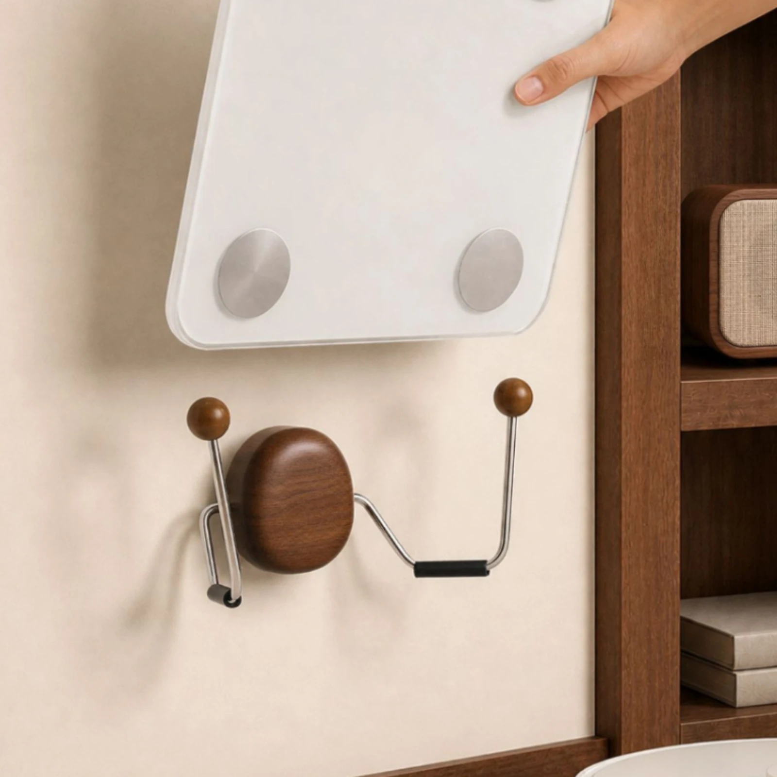 No-Drill Scale Storage Rack Easy to Install Weighing Scale Wall Holder Wall Rack with Protective Sleeve Compact Minimalist
