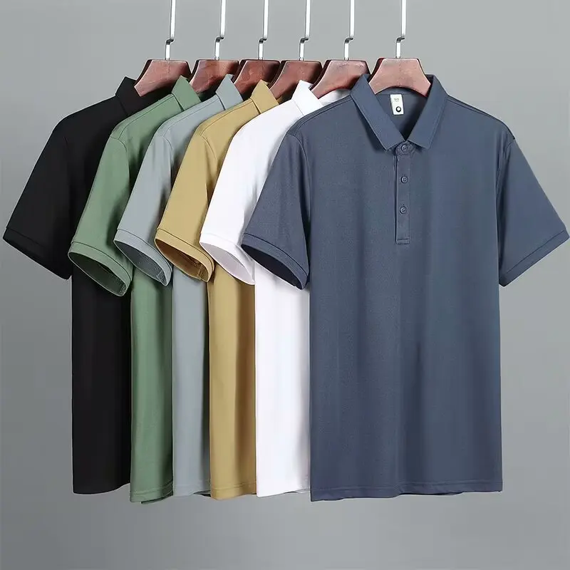 

Рубашка-поло из ледяного шелка, футболка с лацканами, дышащая деловая рубашка-поло, весна-лето 2024, новая мода