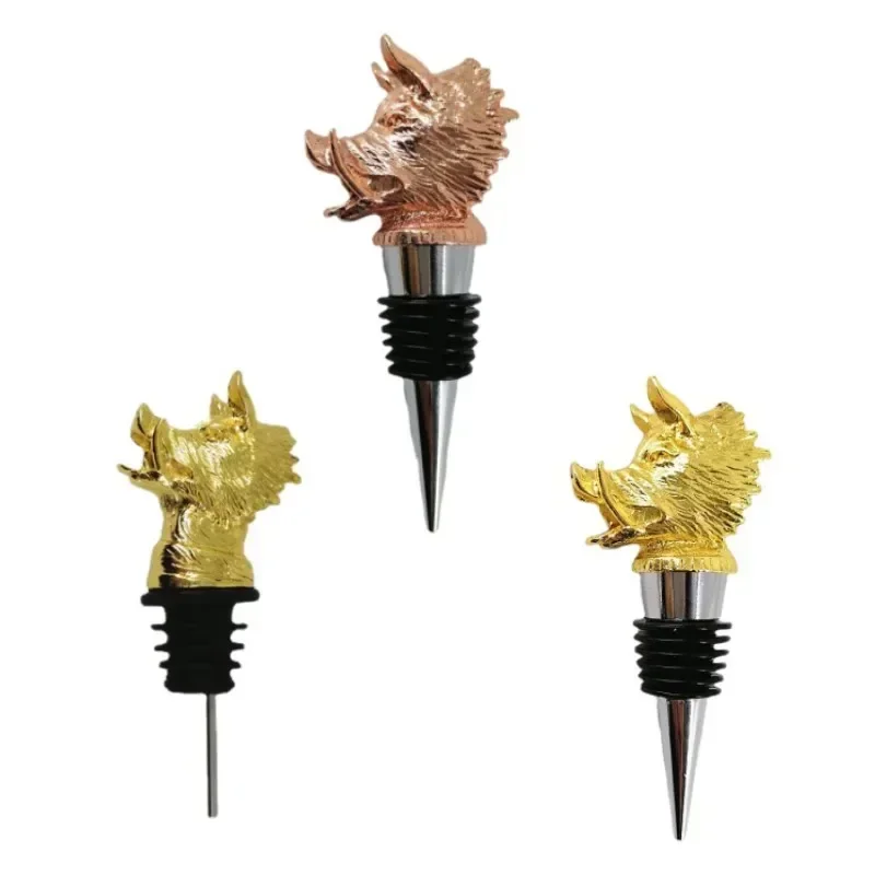 Practical Combination 2pcs Classics Wild Boar Head Wine Pourers Set Zinc Alloy Art Wine Mouth Bar Family Bottle Stopper Gift