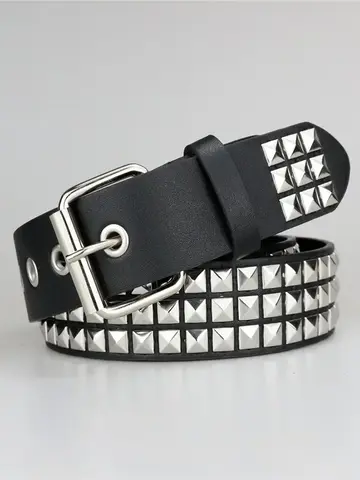 2026 New Square Bead Rivet Belt Metal Pyramid Belt Men and Women Punk Hardware Jeans Belt Y2K Belt Designer Belt Women's Belts