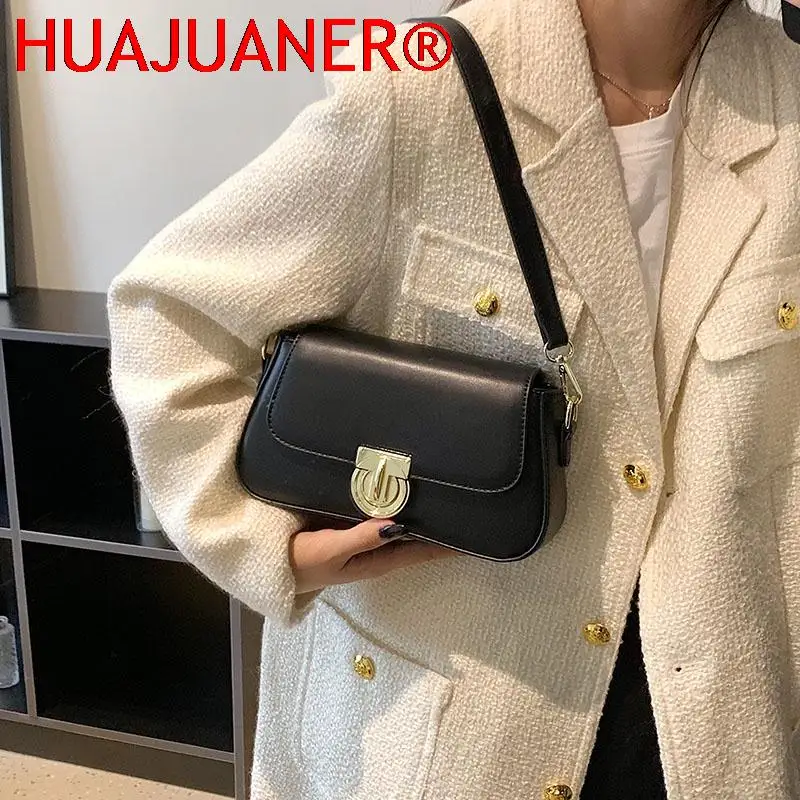 Vintage PU Leather Shoulder Bags for Women 2023 Fashion The Latest Lock Handbags Small Simple Travel Crossbody Bag underarm bag