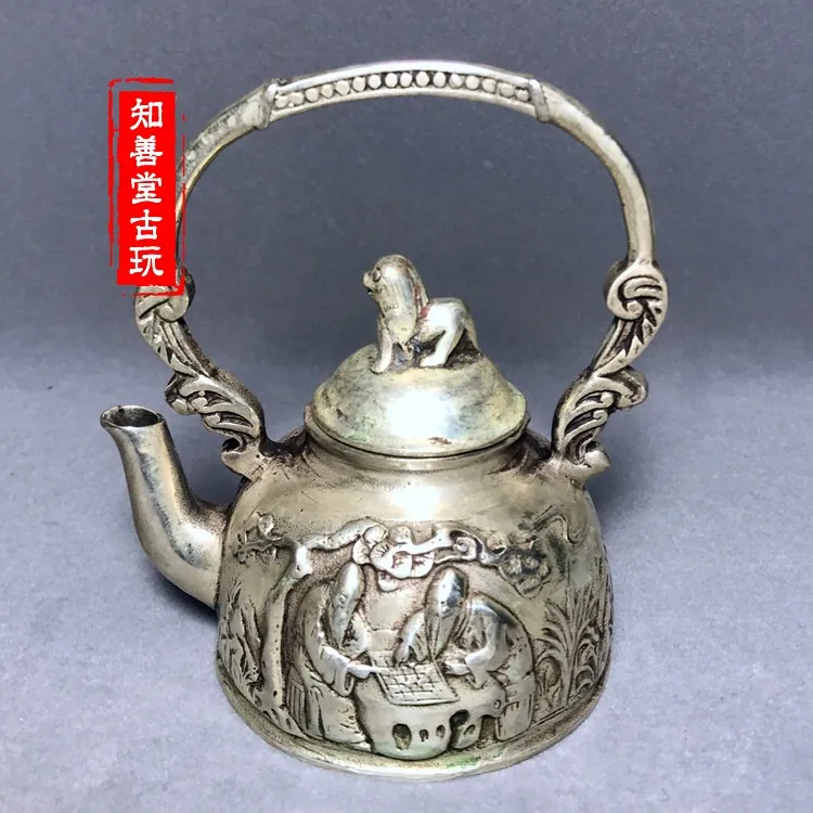 

Copper ware, white copper, brass, silver plated, Lu Fu Shou water pot, tea pot decoration, home decoration, collectibles