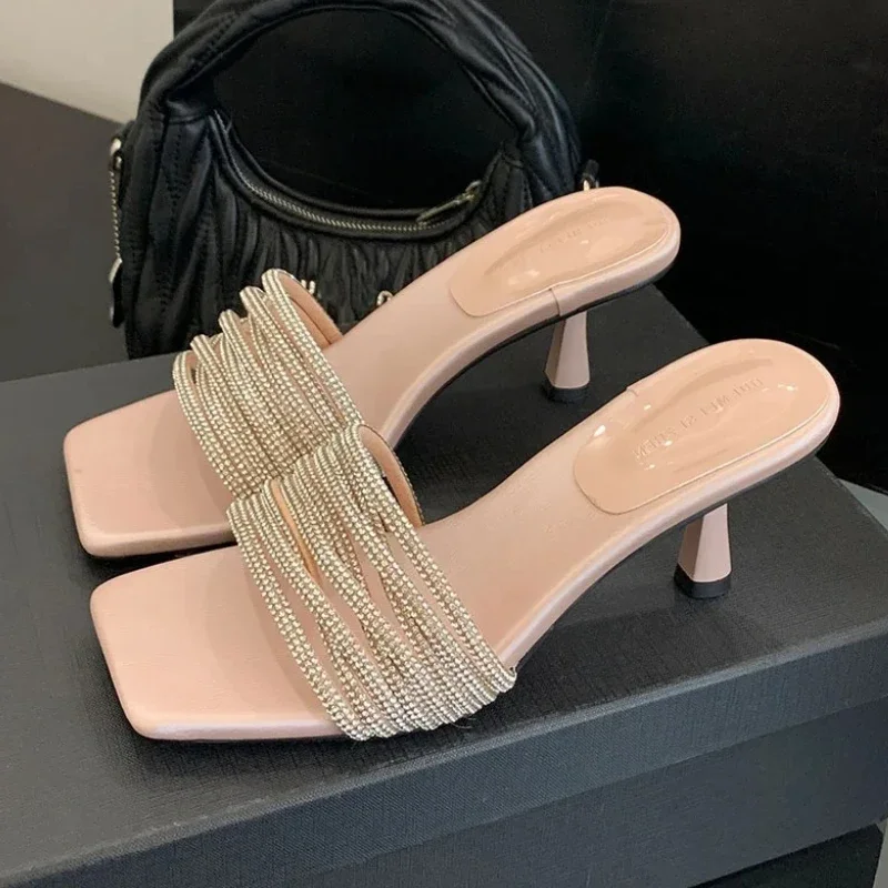 

Bling Bling Rhinestone Narrow Band High Heeled Sandals Women Luxury Brand Designer Shoes Fashion Elegant Wedding Bridal Shoes