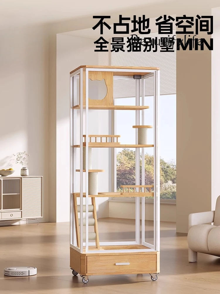 

Solid wood cat cabinet does not occupy a panoramic glass cat small apartment household integrated cat litter box with drawers