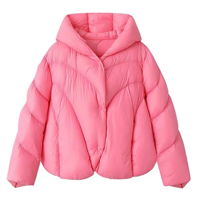 Women's Winter Down Jacket White Duck Down Hooded Irregular Short Thickened Vintage Simple Comfortable Soft Niche Versatile New