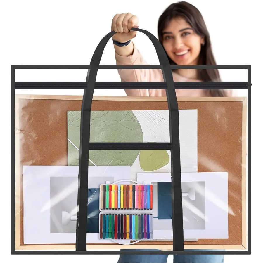 Custodia grande per portafoglio artistico Borsa portaoggetti per poster 48 x 36 con materiale in PVC e manici con cerniera Design con visione chiara per insegnanti e arte