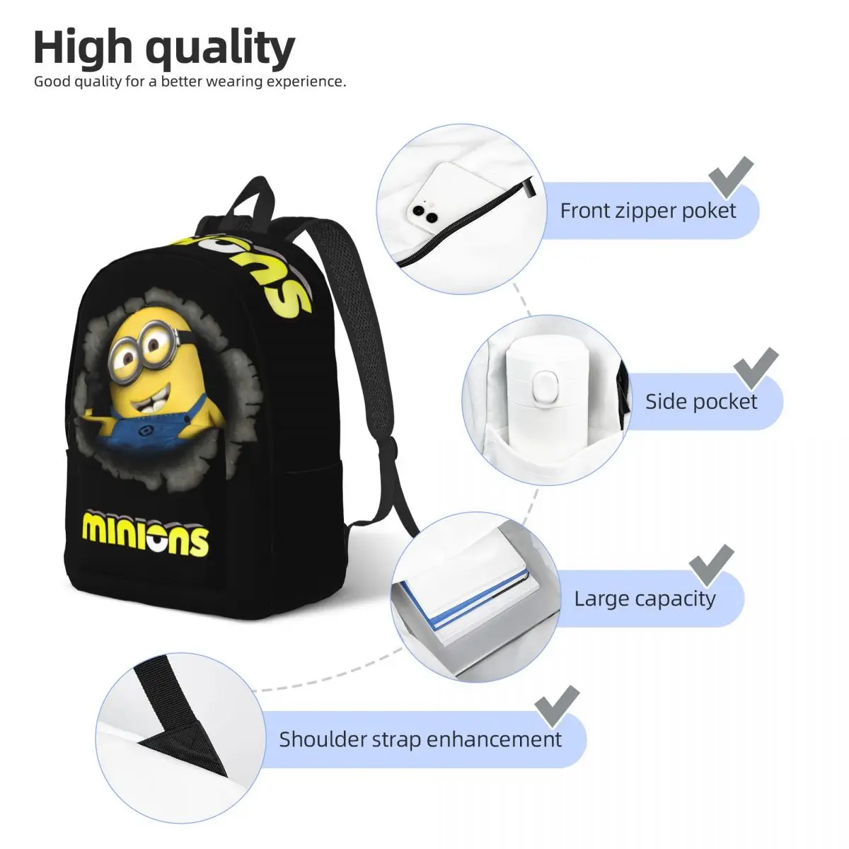 Multi-Function Top Comedy Movie Storage Bag For Work Office Retro Washable Minions Students Rucksack Back To School Gift