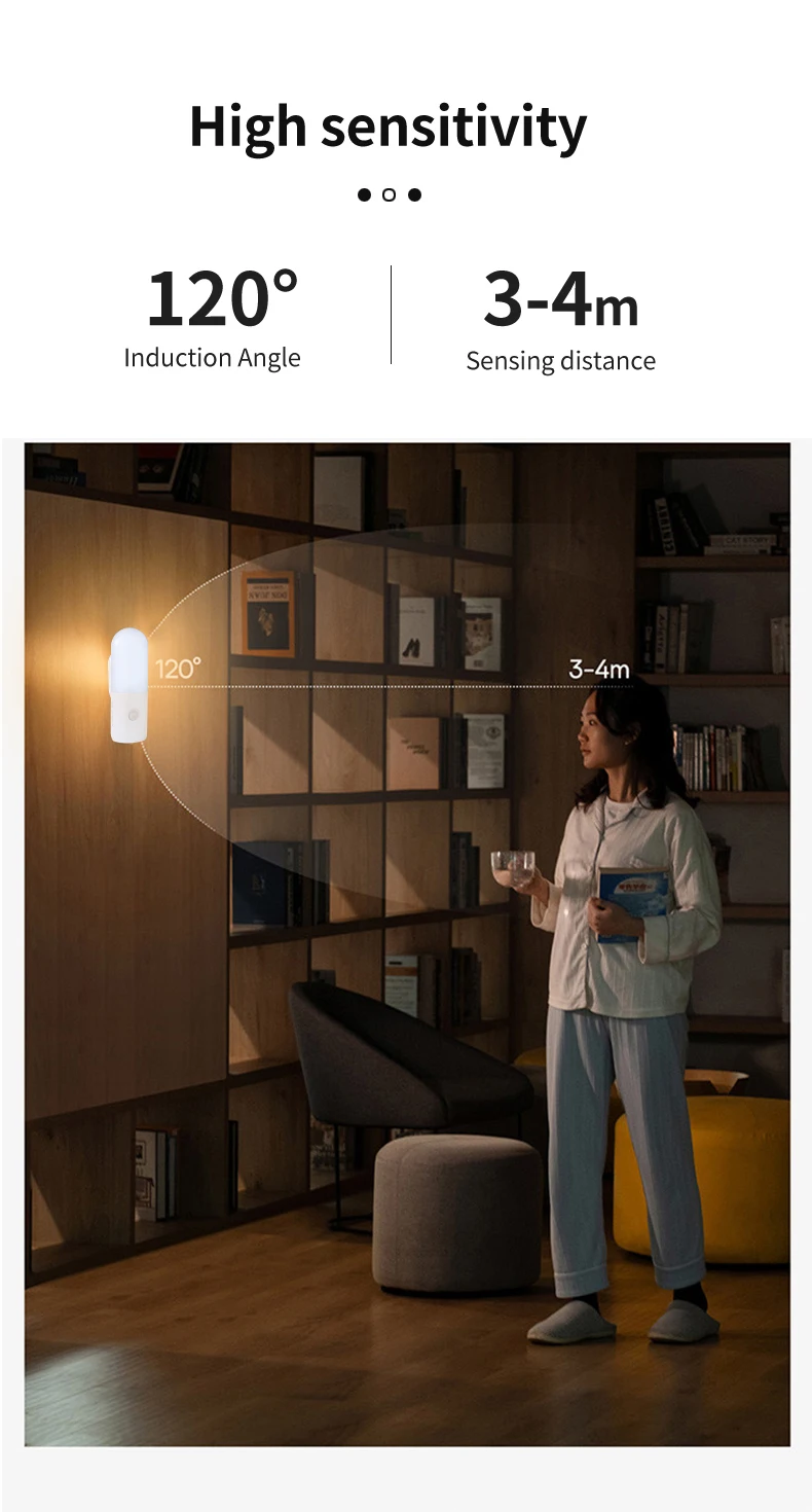 Motion Sensor 2 in 1 LED Night Light Rechargeable 3 Colors Wall Lamp Wireless Magnetic Spotlight for Bedroom Corridor and Stair