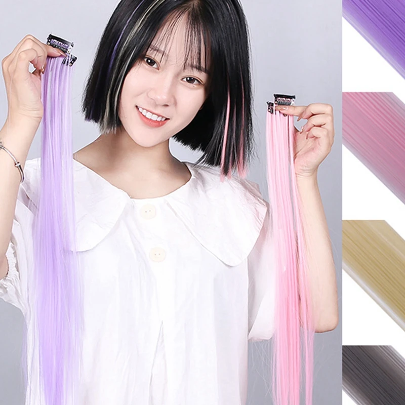 Rainbow Highlighted Fading Colours Hair Extension Hairpin Long Straight Hair Clip Trimmable For Hair False Hair 3.2X55cm