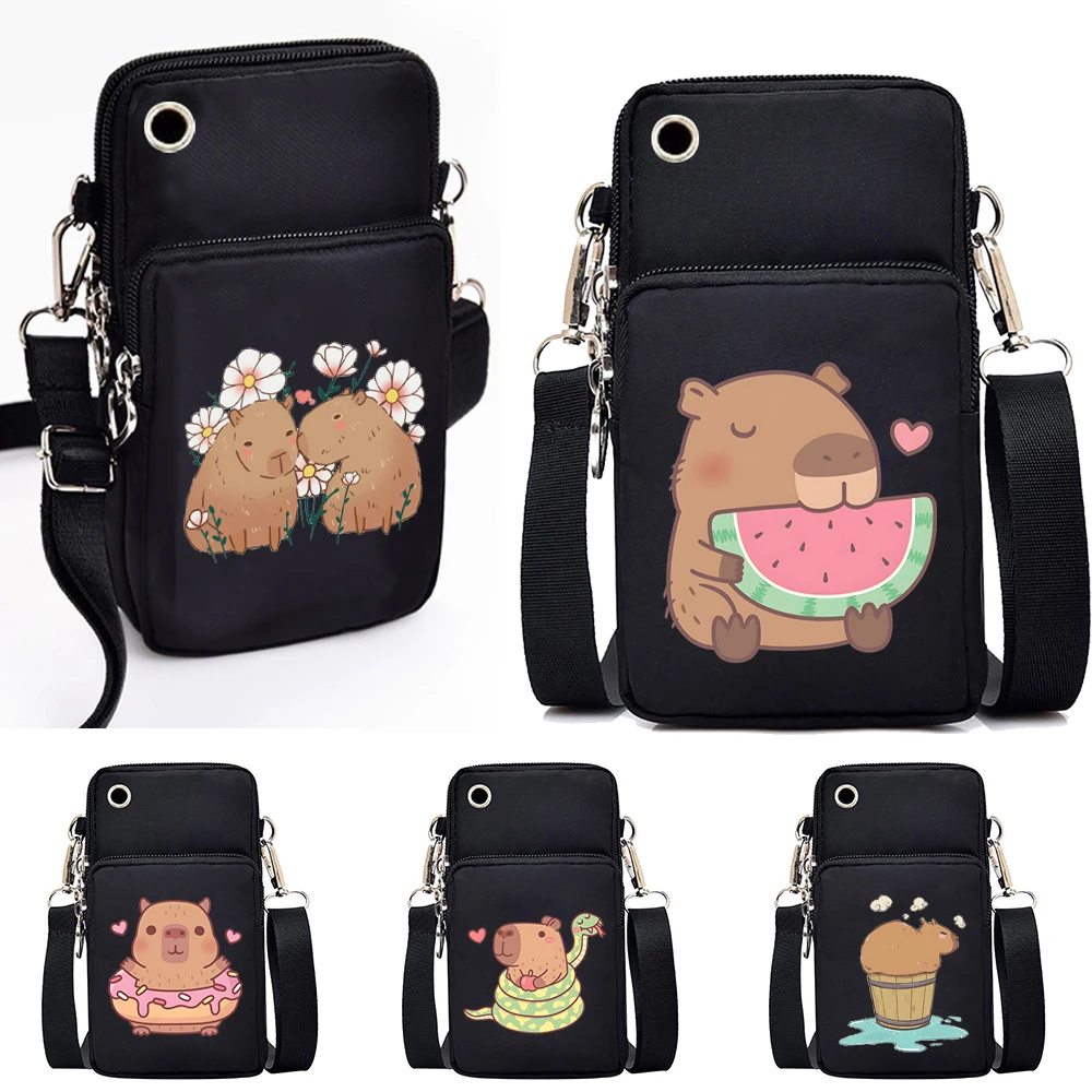 Cute Capybara Print Small Handbags Cartoon Women Crossbody Bags Harajuku Purse Shoulder Bag Teen Girls Mini Mobile Phone Bag