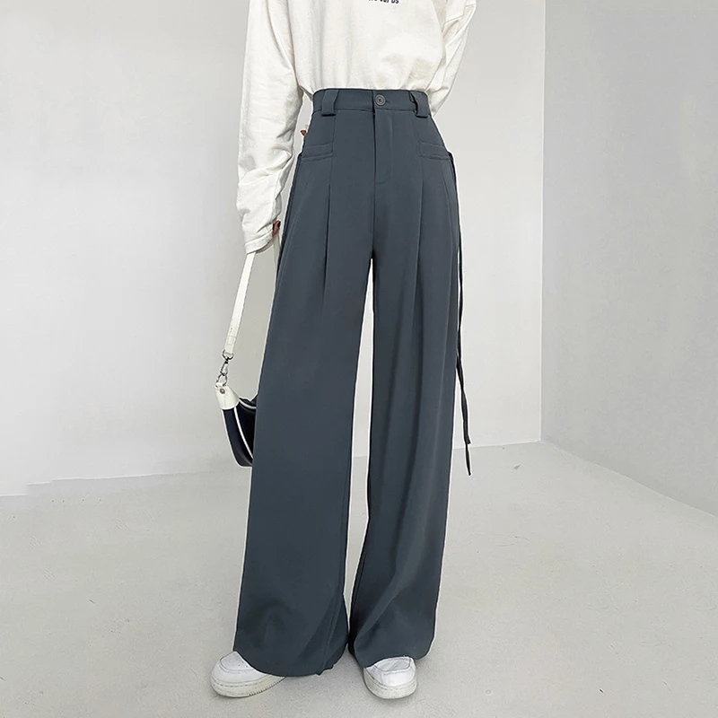 

Chic Gary High Waisted Wide Leg Suit Pants Women 2025 New Side Lace up Straight Leg Pants Woman Korean Loose Office Trousers