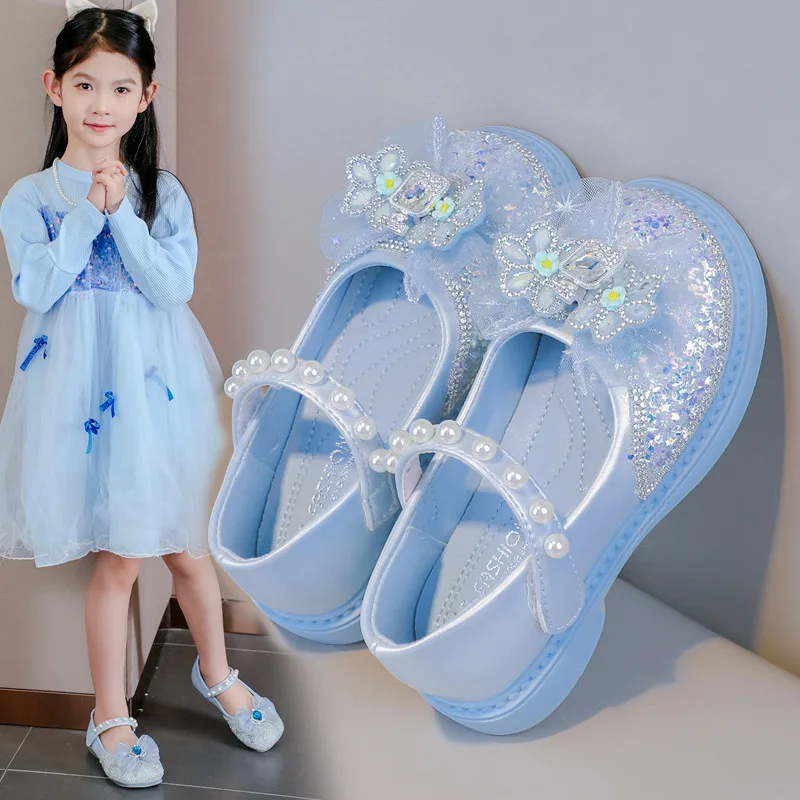 

Kids Leather Shoes Princess Style Lace Bow Mesh Girls Flats Soft Sole 2025 New Fashion Children Dance Shoes for Party Wedding
