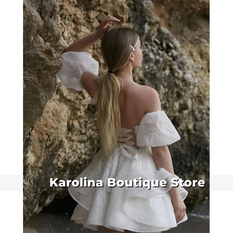 Maßgeschneidertes weißes Abendkleid mit Herzausschnitt und Glitzer, A-Linie, Mini-Kleid, abnehmbare Ärmel, formeller Abend 2025