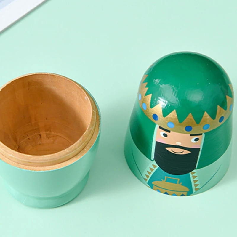 HUYU Tương tác cho trẻ Đồ dùng vui chơi King Matryoshka Gỗ động cho Dol