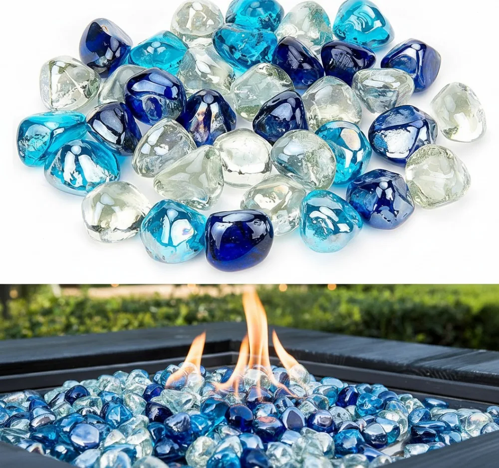 

1-дюймовые бриллианты из огненного стекла — смешанные цвета 20 фунтов для костра и камина, термостойкие и без пепла