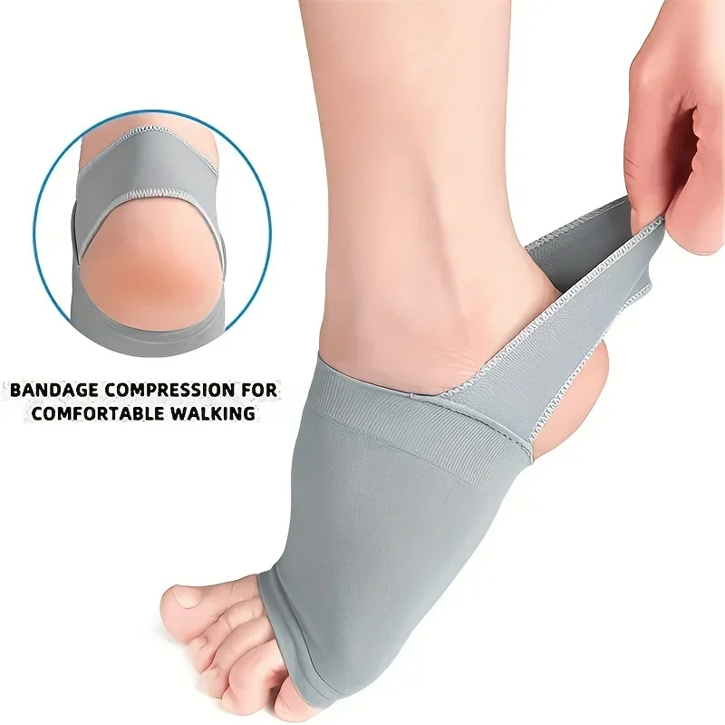 Um par de mangas de suporte de arco vegetal com almofadas de gel – suportes de compressão para homens e mulheres, aliviando a dor nos pés chatos