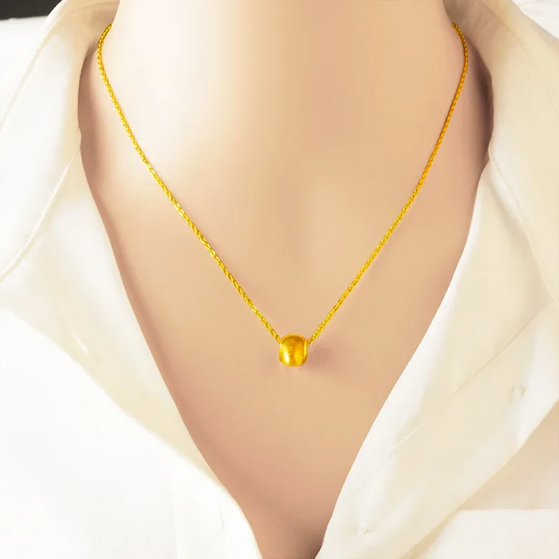 Korean Smart Fairy Cat Eye Bead Gold Color Necklace for Women Party Fine Jewelry Gift Real Gold color Pendant