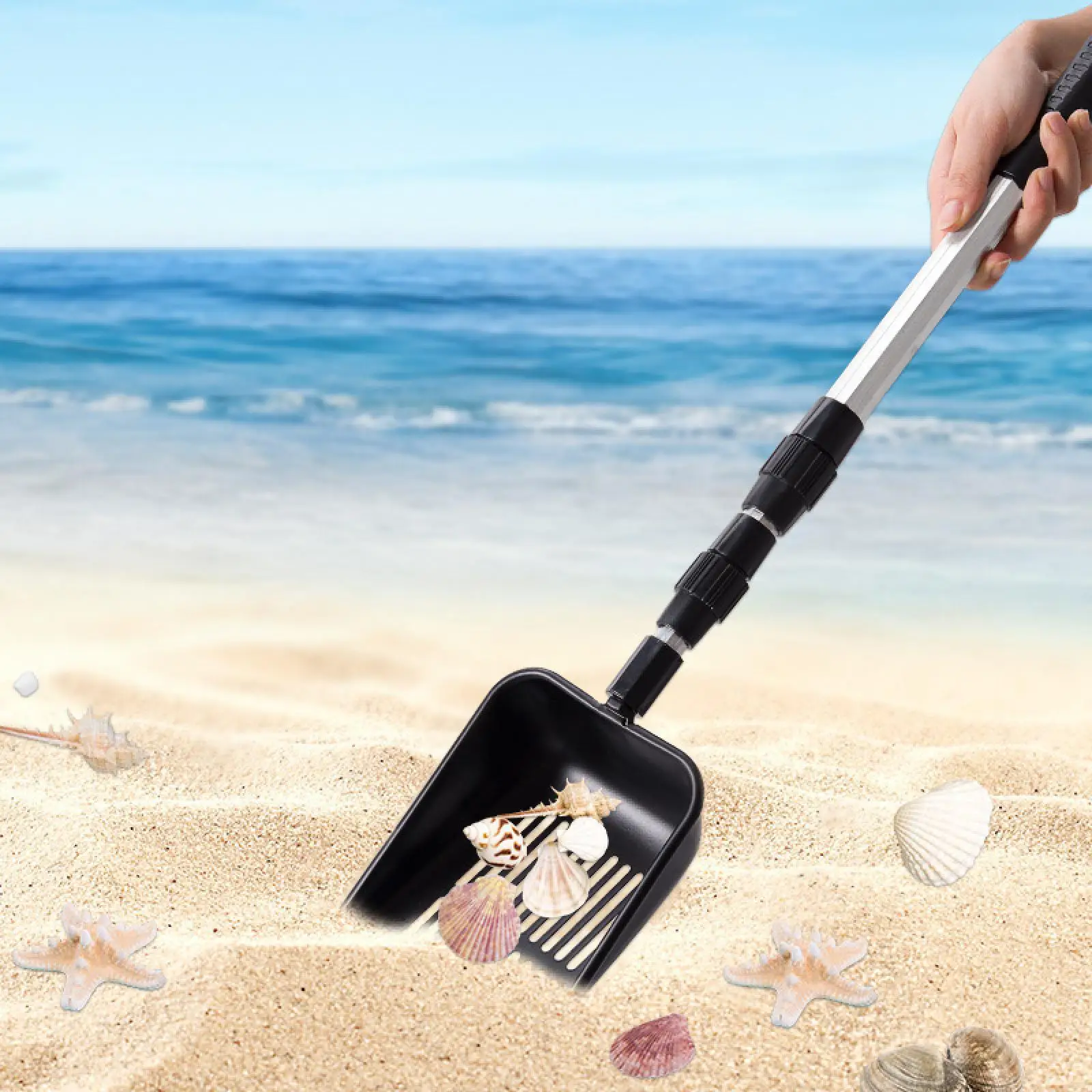 Sabbia con manico lungo Accessori per la raccolta di cacca di pollo Robusta pala da spiaggia portatile resistente Lettiera per gatti