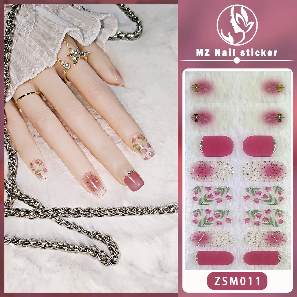 MEBIS ملصقات الأظافر 16 إصبع ZSM Nobake جل ثلاثي الأبعاد البرنز مسمار الفن ملصق كامل ملصق طويل الأمد مقاوم للماء مسمار