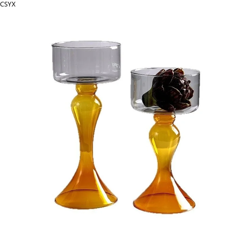 Glass Vase Geometric Tall Flowerpot Candlestick Candle Holder Flower Arrangement Accessories Terrarium Home Decoration