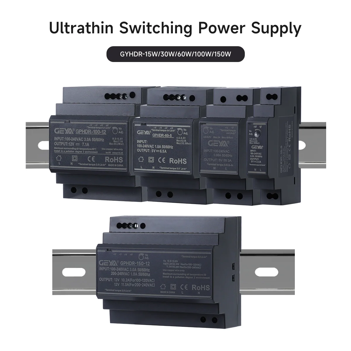 

GEYA Ultrathin DIN Rail Switching Power Supply HDR 15W 30W 60W 100W 150W 12V 24V Brand New Upgrade Industrial Thin Transformer
