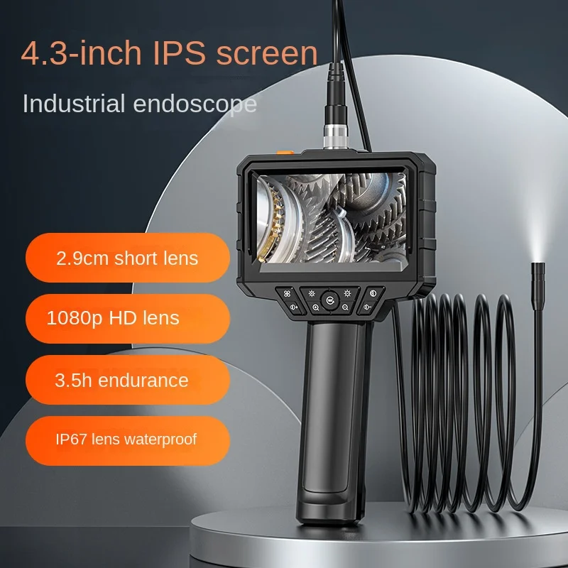 HD industrial endoscope camera IP67 waterproof 200W HD camera car repair pipe maintenance 4.3 inch portable handheld endoscope