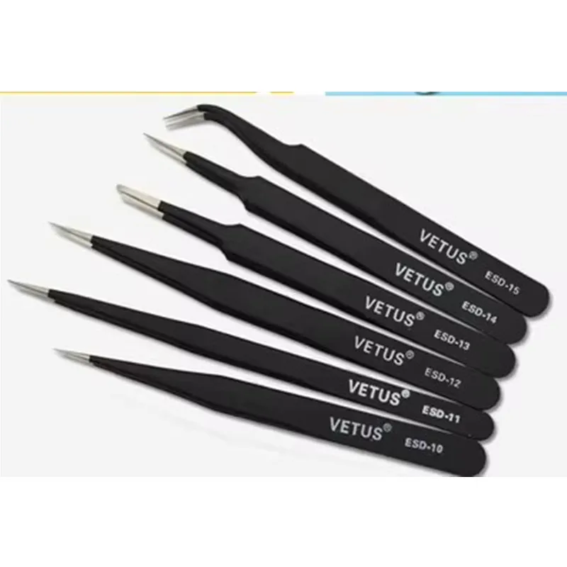 1PCS ESD-10/11/12/13/14/15/16 Stainless steel antistatic tweezers with pointed flat head elbow DIY tools