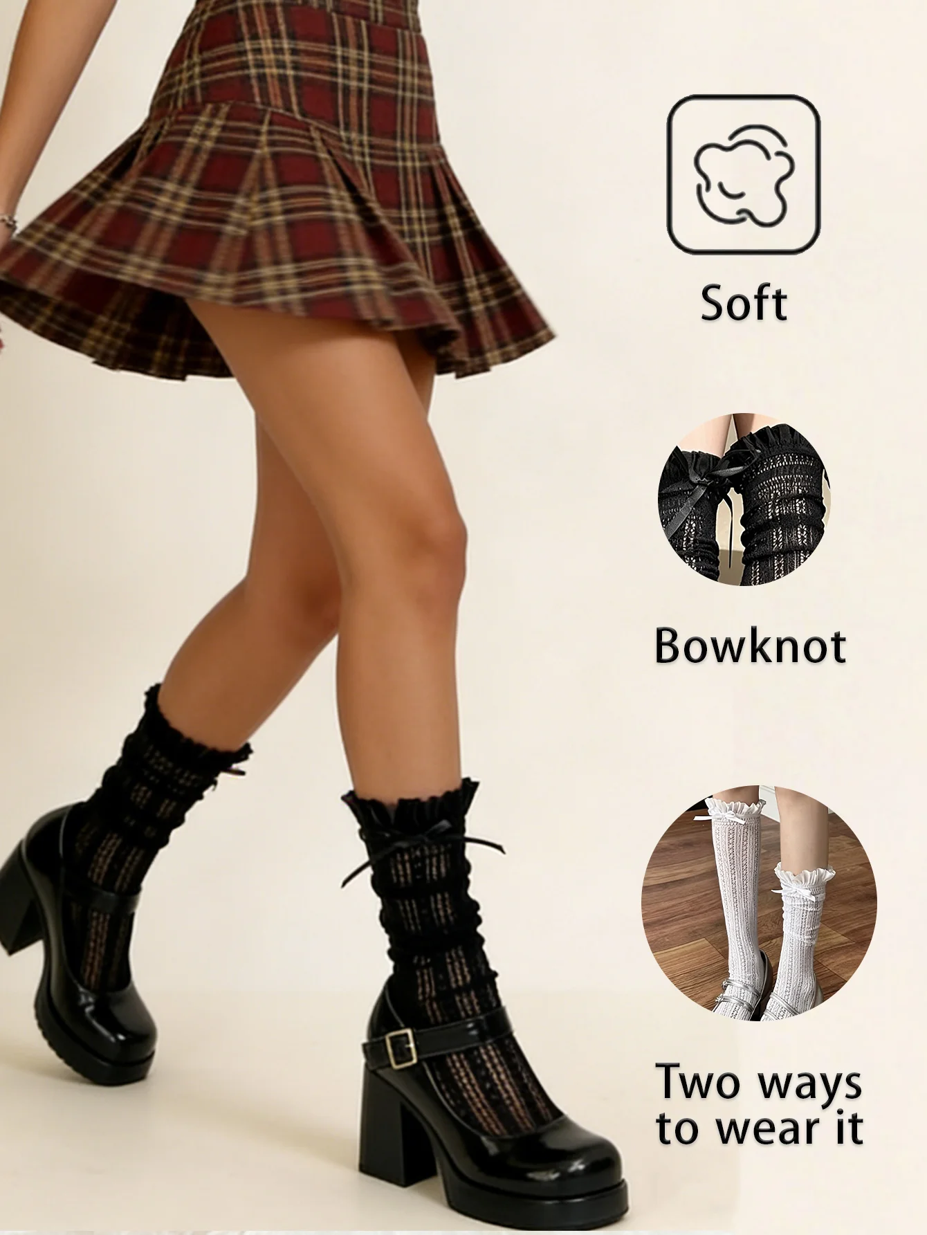 1 Pair Lace Frill Socks With Bowknot Decor, Soft Breathable Two Ways To Wear, Kawaii Lolita Style For Daily & Casual Outfits