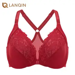 Women's Floral Lace Red Front Closure Racerback Bra Plus Size Full Coverage Christmas Unlined Underwire Bralette DD E F 34-46 48