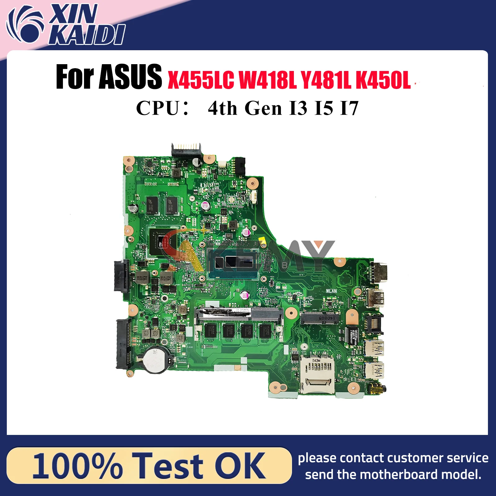 

X450LC Laptop Motherboard For ASUS K450L VM480L W418L X450LB Y481L X450LC R409L R412L X450LN X450LD X450L Mainboard I3 I5 I7 CPU