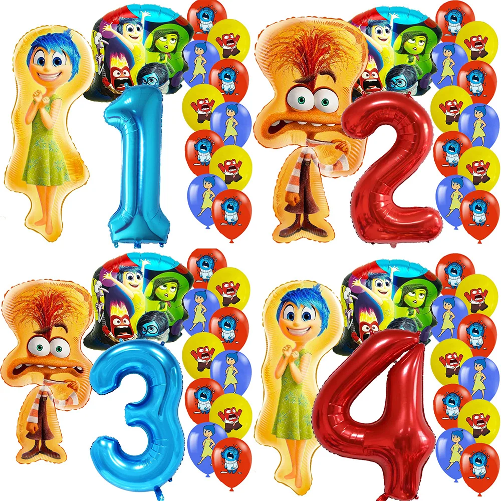 Set buket balon Disney Inside Out balon lateks perlengkapan pesta ulang tahun ke-2 inci biru merah 32 inci untuk Dekor rumah anak laki-laki anak perempuan