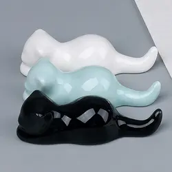 Calligraphy Supplies Artist Cat Kitty Writing Brush Holder Ceramic Pen Rest For Watercolor Ink Painting Calligraphy Pen Holder