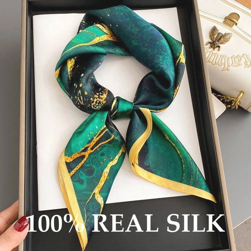

2026 100% Natural Real Silk Scarf Women Bandana 65cm Square Scarves Wrap Kerchief Elegant Luxury Summer Beach High Quality Hijab