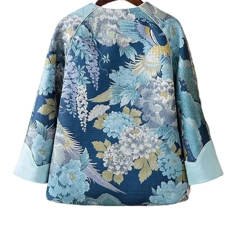 

Spring Autumn Lady Fashion Peony Printing Jacket 2025 Female Long Sleeves Phoenix Outwear High-grade Women Large Size 5XL Coat