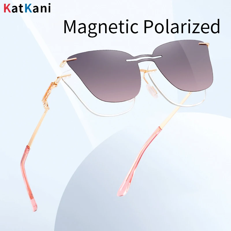 KatKani Trendy Fashion Magnetic Clip-on Glasses Ultra-light Cat Eye Optical Prescription Women's Rimless Glasses Frames 7203