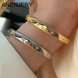 ANENJERY Smooth Shiny Star Bracelet Bangles for Women 2024 New Classic Retro Popular Jewelry Party Gifts