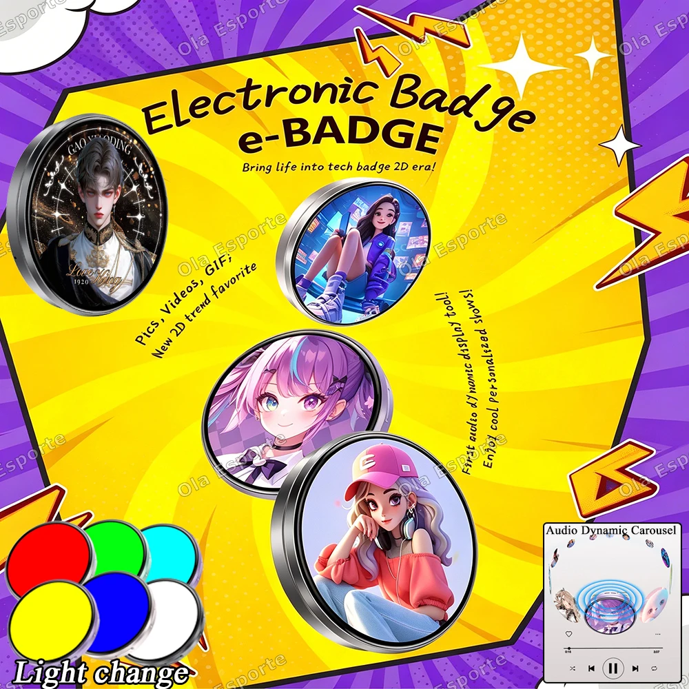 

New Cyberpunk Anime LED Badge HD Display Digital Photo Frame Electronic Badge DIY Cartoon Merch Gift Cartoon Cosplay Accessories