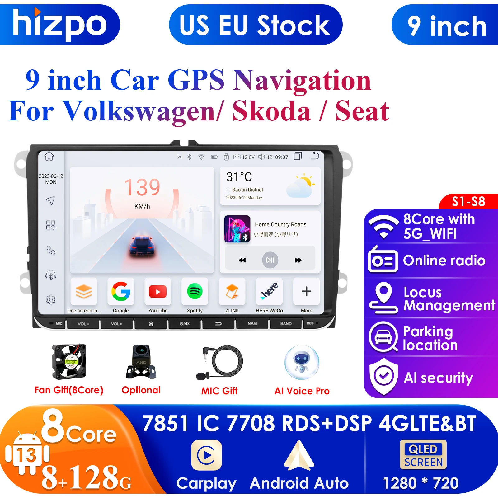 2Din Android Car Radio for Volkswagen Golf 5 6 Polo Passat B6 B7 CC Skoda Jetta Universal Muiltmedia Carplay Wifi GPS Navigation