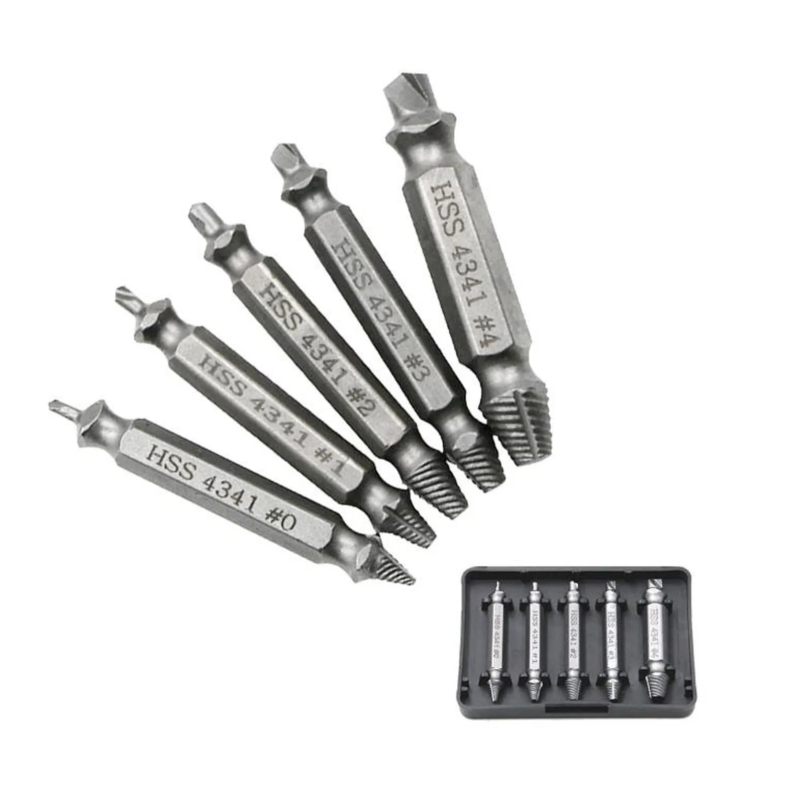5pcs/box 0# 1# 2# 3# 4# Damaged Screw Extractor Drill Bit Set HSS4341 Out Bolt Extractor Bolt Stud Remover Tool Double Head