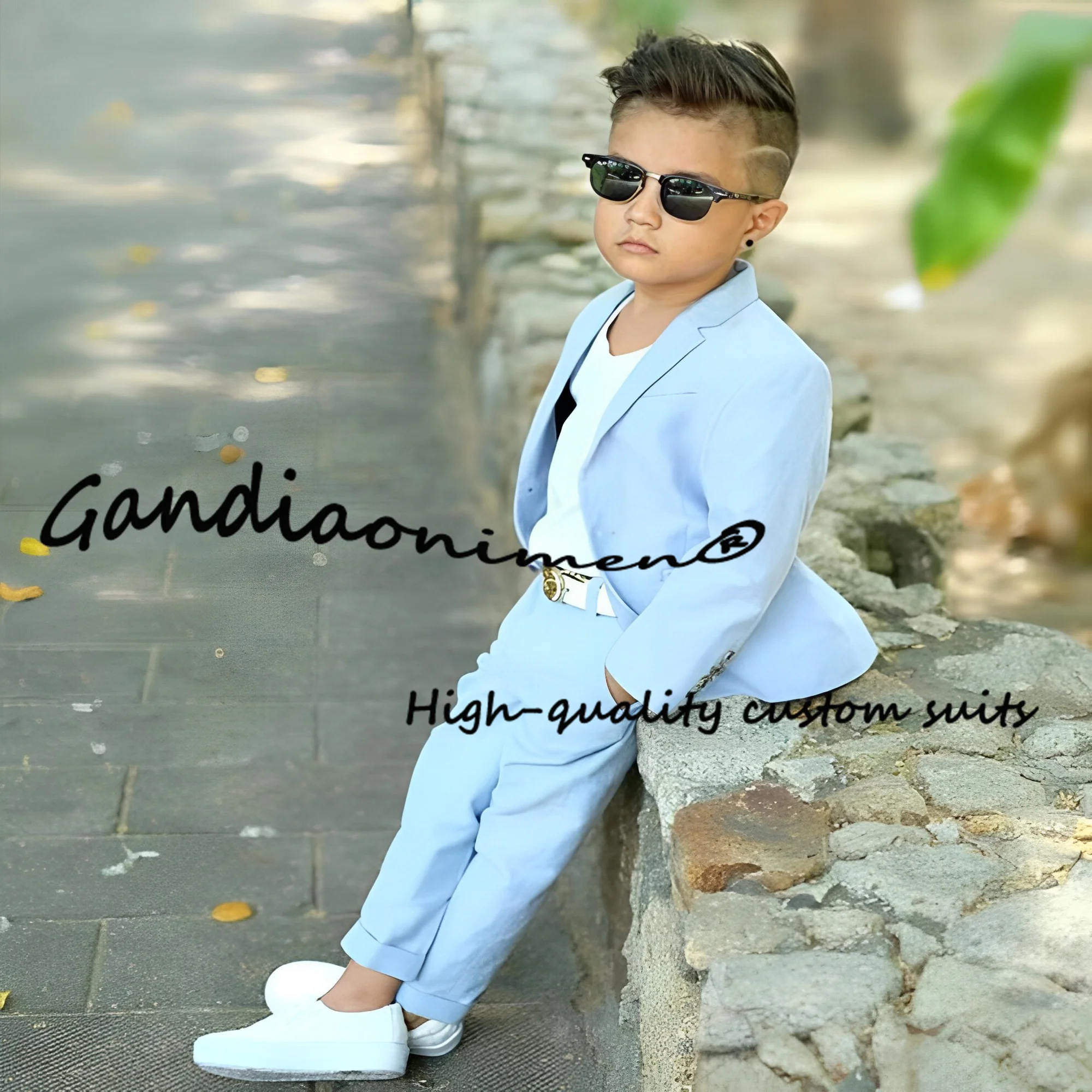 Linen Boys Suit Jacket Pants 2 Piece Set Summer Beach Wedding Tuxedo Fashion Kids Blazer Casual Clothes