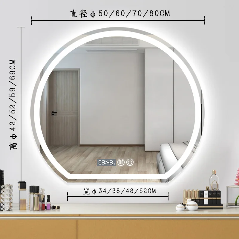 Bathroom smart lamp vanity mirror bathroom semicircular vanity mirror wall hanging bedroom vanity mirror wall hanging