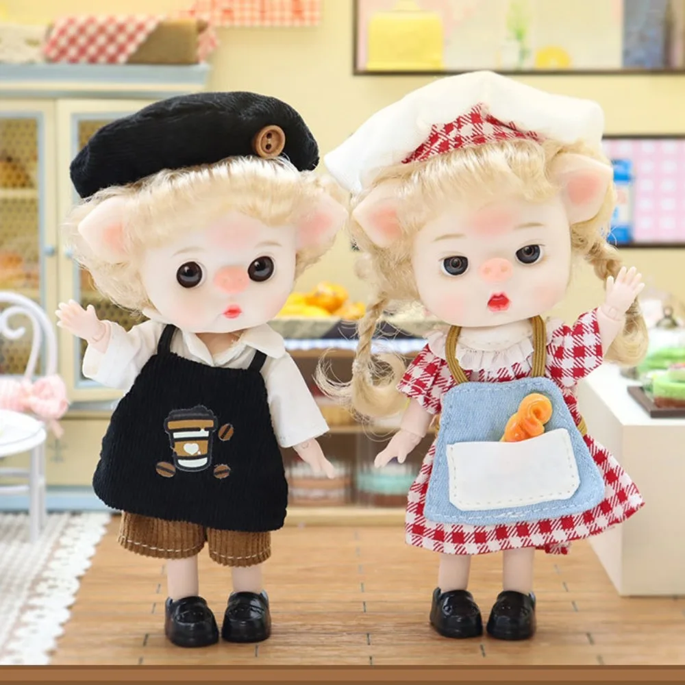 

Pig Nose Big Eyes Toys Dolls Ball Jointed Body Barista Cartoon Baker Bjd Doll Mini Movable Joint Cute Bjd Anime Doll Girl Gift