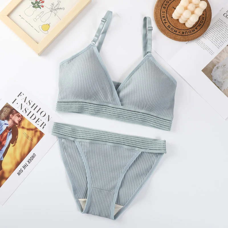 Women Sexy V-neck Padded Bra Lingerie Set Push-Up Bras Low Rise Briefs Non-wire Bralette Brazilian Panties Female Underwear Set