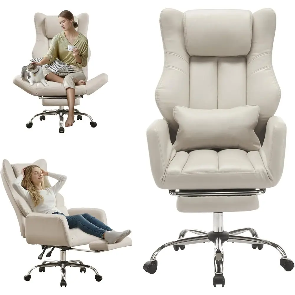 

Ergonomic High-Back Leather Chair with Footrest, Adjustable Armrests, Lumbar Support, and 155° Recline for Office or Home Use (B