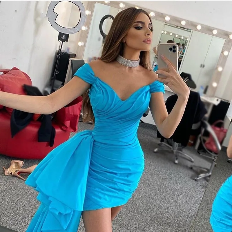 

ANGELSBRIDEP Sexy Blue Short Prom Dresses Sweetheart Vestidos De Festa Off-Shoulder Organza Homecoming Birthday Party Gowns HOT