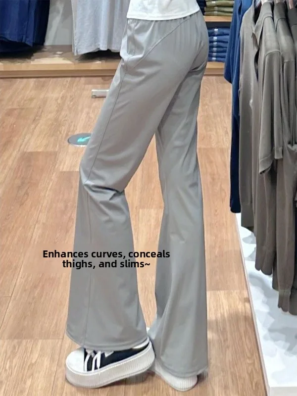 

Женские легкие брюки с микро-клешем для защиты от солнца, с высокой талией, утягивающие, быстросохнущие, из ледяного шелка, повседневные брюки-клеш