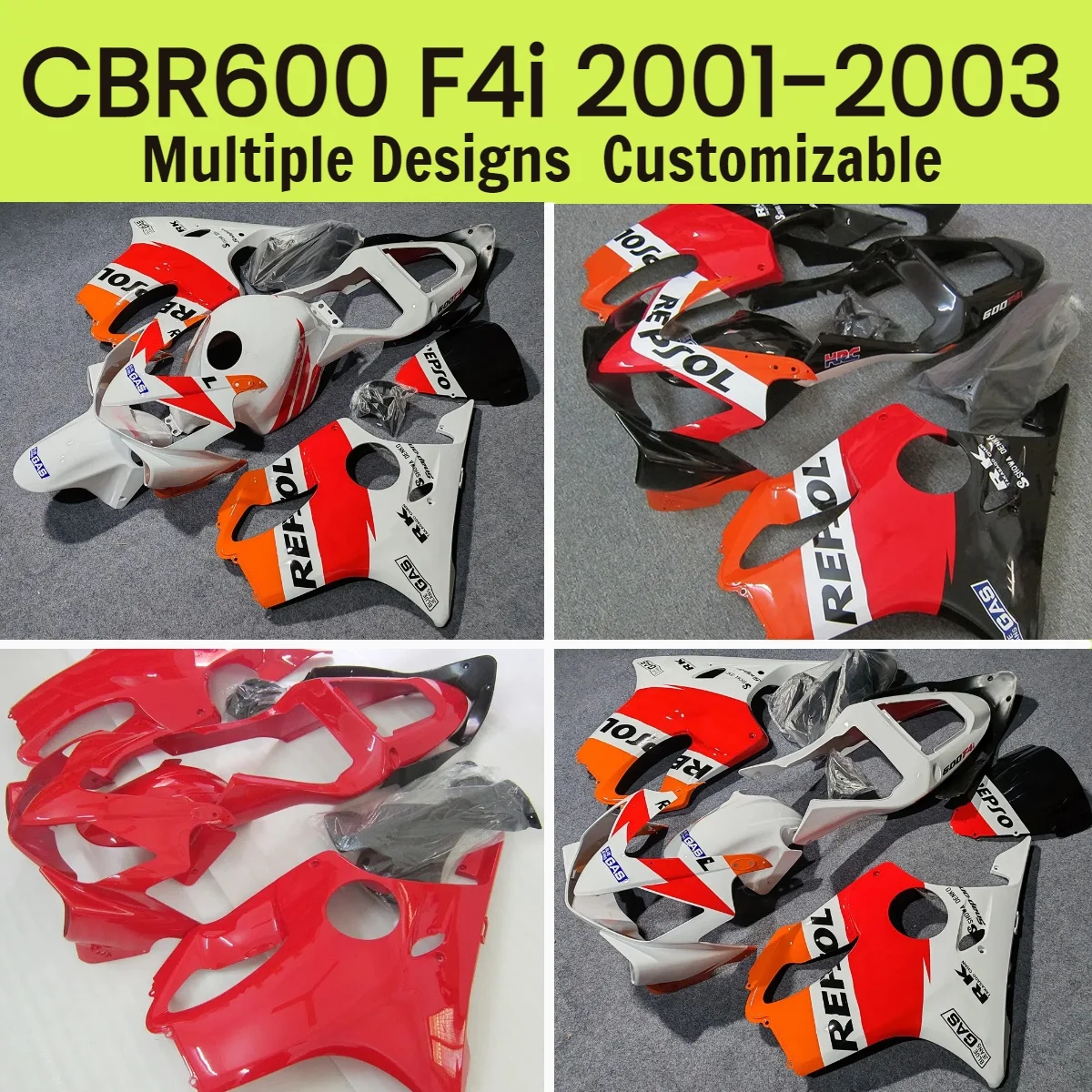 الهدايا المجمعة لهوندا CBR 600 F4i 2001 2002 2003 انسيابية ما بعد البيع للدراجات النارية ABS حقن هيكل السيارة مجموعة CBR600F4i 01 02 03
